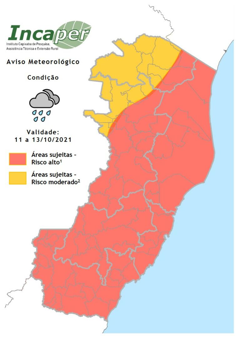 Alertas de perigo de deslizamentos e alagamentos em vários municípios do Espírito Santo