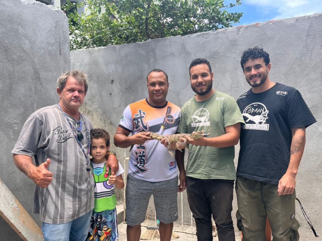 Filhote de jacaré é resgatado em casa da área urbana de cidade capixaba