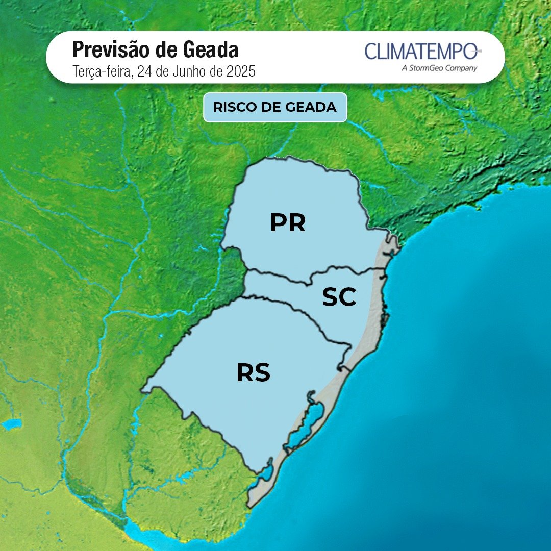 Geada intensa atinge Centro-Sul com avanço de massa de ar polar